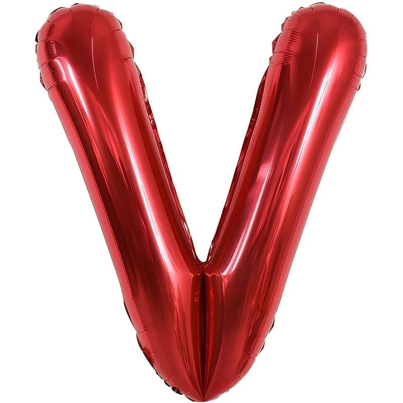 Ballon gonflable rouge 100 cm Lettre V (100 cm) pour décoration d'anniversaire, mariage, fête et ainsi de suite (lettre V)