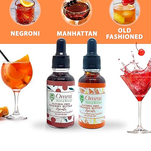 Image of Omrai Foods Orange+Cherry Combo Bitters for Cocktails & Mocktails, 30ml Non-Alcoholic Botanical Bitters | Natural Spice Flavor Enhancer Ideal for Old Fashioned, Negroni, Manhattan, Martini & Gin Tonic