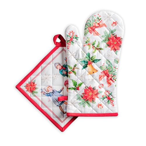 Maison d' Hermine 100% Cotton Oven Mitt & Pot Holder Set (7.5"x13" & 8"x8")