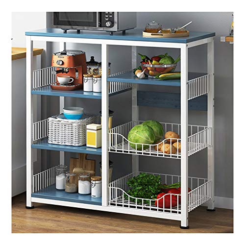 LXFTK Kitchen shelf storage Shelf Shelving Units Standing Shelf Units kitchen shelf unit Kitchen Storage Trolleys Kitchen shelf microwave oven spice rack space saving-blue