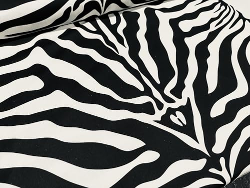 Tissu XL imprimé zèbre à rayures animales en coton pour rideaux d'ameublement, décoration d'intérieur, 140 cm de large, vendu au mètre, noir et blanc