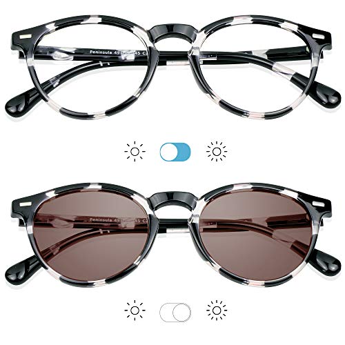 Image of YEIN Bifocal Reading Glasses, Photochromic Brown Sunglasses, for Women /Men（Black&White,0.00 /+1.50 Magnification）