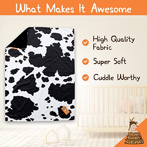 Image of Dear Baby Gear - Reversible Baby Blankets - Soft Nursery Blanket for Newborn - Toddler Blankey - Throw Blanket for Boys & Girls - Infant Blankets - 40x30 (Holstein Cow, No Ruffle)