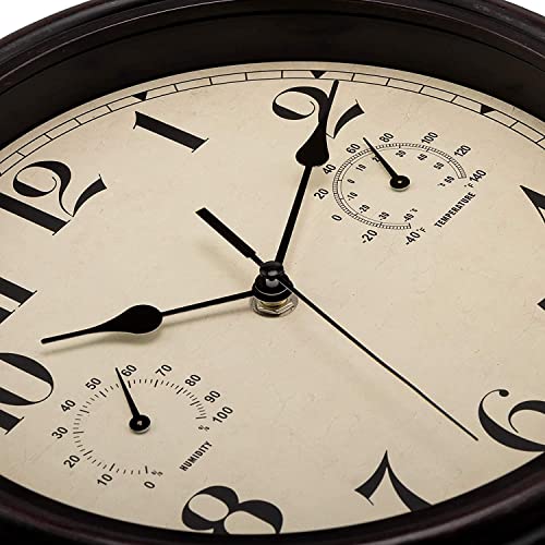 Lumuasky 12-Inch Indoor Outdoor Retro Silent Non-Ticking Waterproof Wall Clock With Thermometer Battery Operated Quality Quartz Round Clock Wall Decorative For Patio Home #TOP2