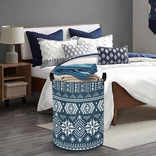 Clastyle 45L Ethnic Blue Collapsible Laundry Baskets With Drawstring Geometric Flower Laundry Hamper For Clothes Bedroom, 14.2X17.7 In #TOP1