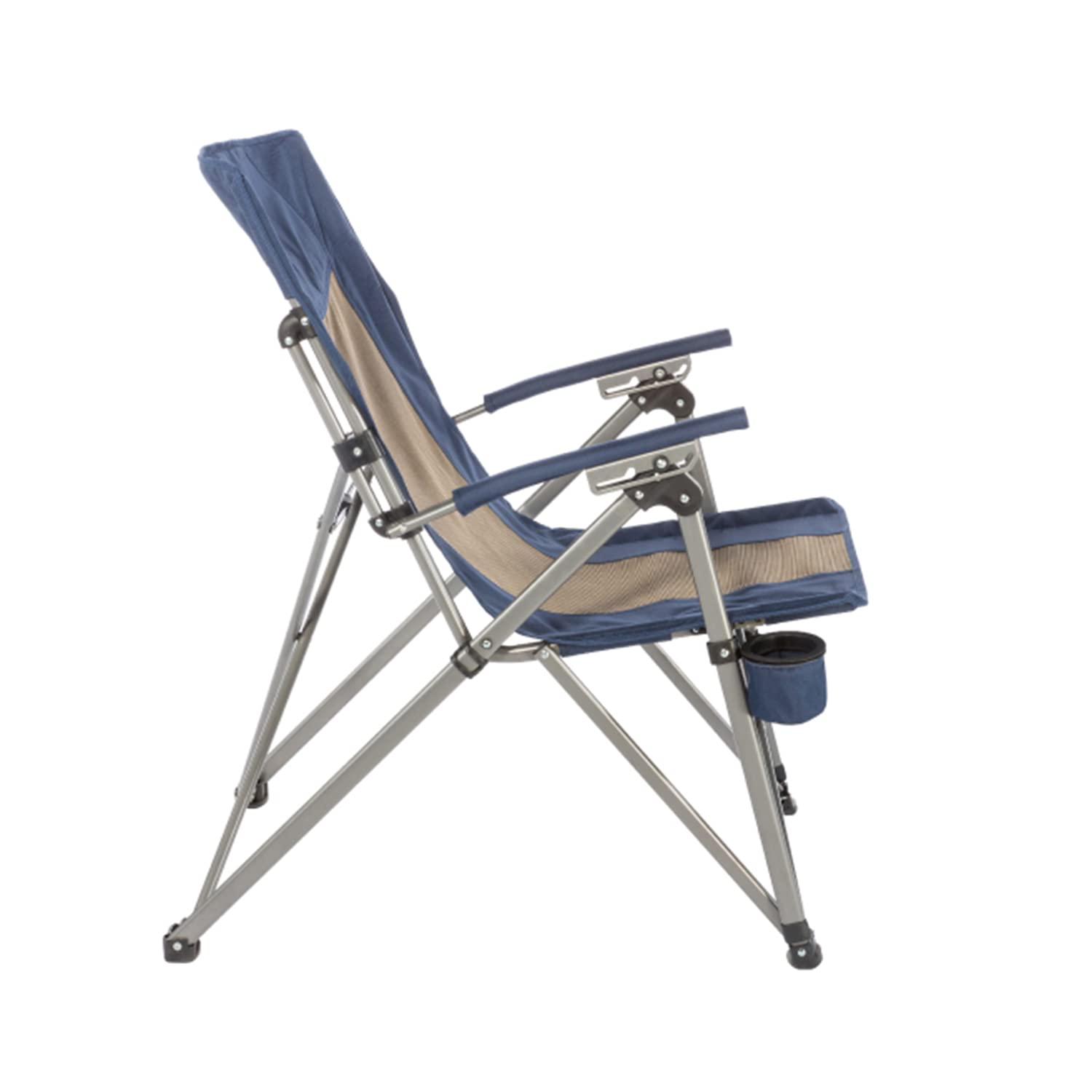 Kamp-Rite 3 Position Hard/Arm Reclining Chair with Cup Holder, Blue/Tan