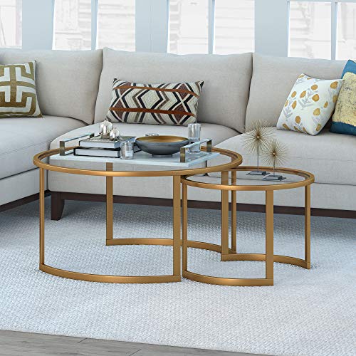 Nested Round Glass Coffee Table, Brass Finish Nested Round Glass Coffee Table, Brass Finish