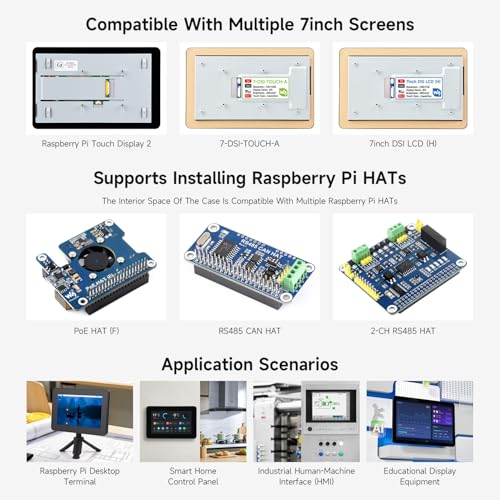 Image of Waveshare Protective Case, Compatible with RPi 7inch Touch Display 2 and Pi 5,Compatible with Multiple 7inch Screens, Reserved Rich Interfaces, Includes Back Cover Only, White