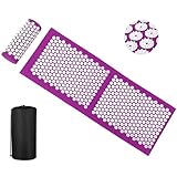 指圧マット 枕セット 健康指圧マット 3点セット 128X42cm大判サイズ ヨガシャクティマットリラクゼーション 足元ケア 足裏刺激 首肩専用枕付き 疲労回復 マッサージ 運動後ケア 健康グッズ リフレッシュ リラクゼーション (パープル)