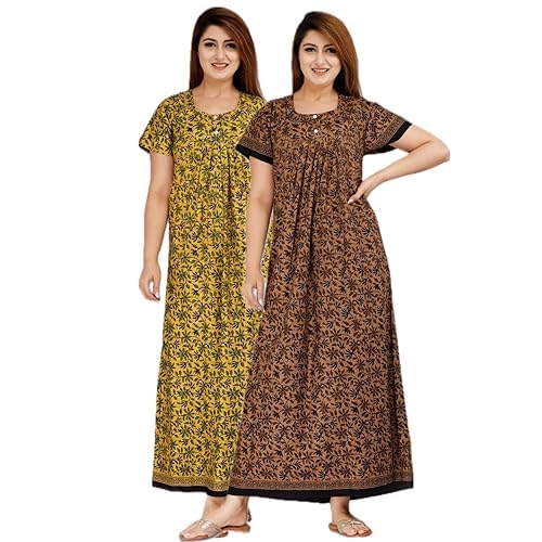 Tout ENESMLE Women’s Cotton Printed Nighty Maxi Gown – Ankle Length, Free Size, Comfortable Sleepwear (Pack of 2)-picture-34