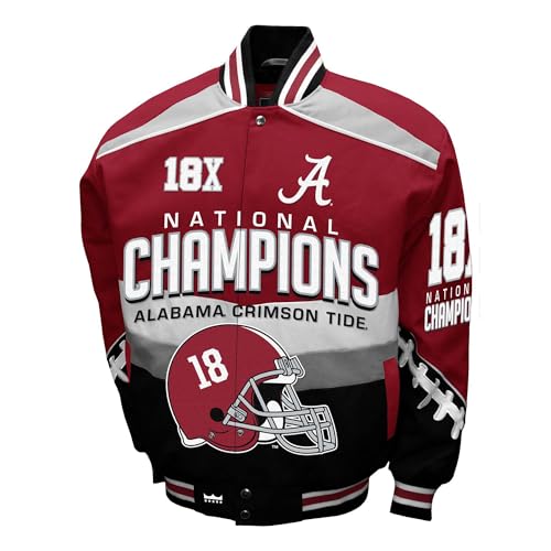 NCAA Alabama Crimson Tide 18X Champions Adult Twill Bomber Varsity Jacket Mens Football Campus Jackets