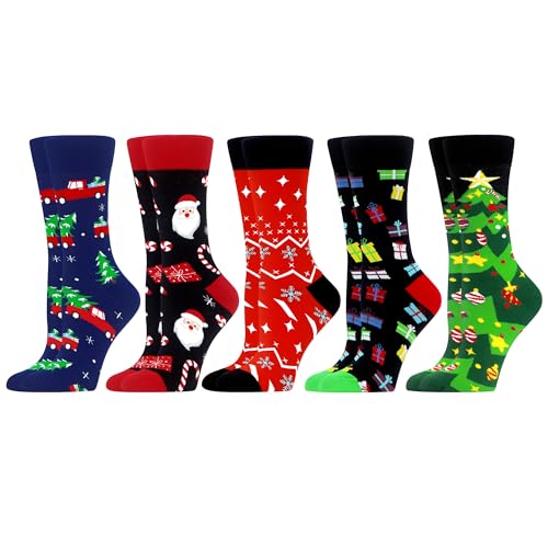 WeciBor Damen Lustige Bunte Socken, 5 Paar Mehrfarbig Weihnachts, Größe 39-42