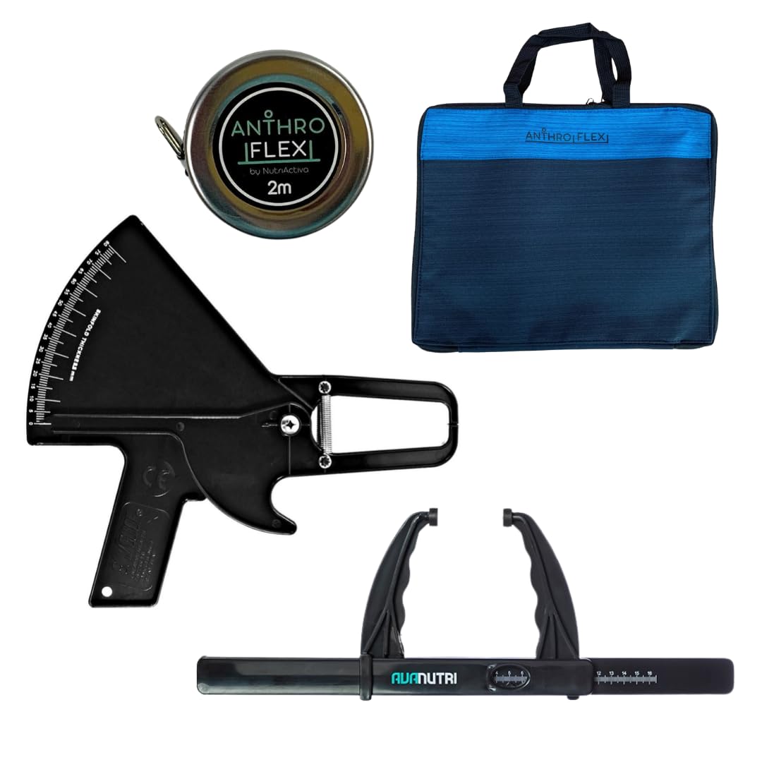 Kit básico de antropometría AnthroFlex con calibrador de pliegues cutáneos, antropómetro y cinta métrica, color negro