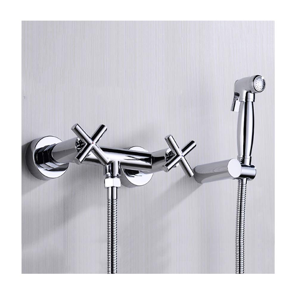 Bidet Pulvérisateur Laiton Chromé Double Poignée Montage Mural Ensemble de Robinet Vaporisateur Hygiénique avec Eau Chaude et Froide, pour Hygiène Personnelle