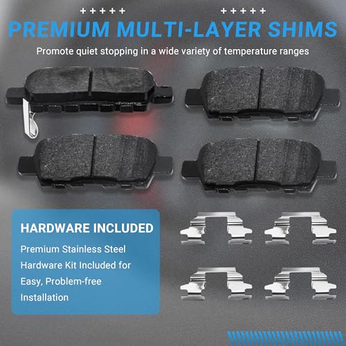 Image of Brake Pads Rear Set Compatible with Infiniti EX35 EX37 FX35 FX37 FX45 G25 G35 M35 Q40 Q50 Q60 Q70 QX50 QX60 QX70, Nissan Rogue Maxima Altima Rear Brakes Semi-Metallic D1393