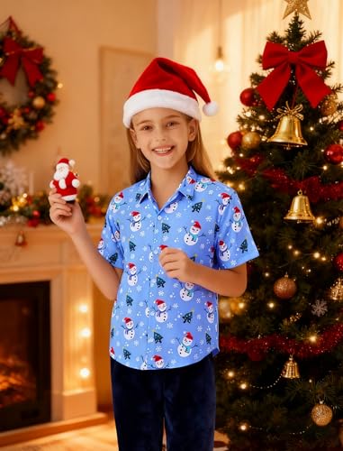 Image of Hawaiian Shirt for Boys Button Down Wrinkle Free Shirt Short Sleeve Funny Beach Casual Summer Print Top for Kids 4-15 Years