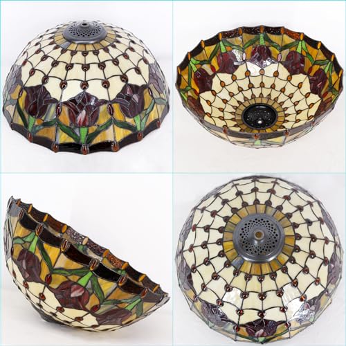 Image of 16Inch Tiffany Stained Glass Lamp Shade Replacement Only(Yellow Tulips) | Fit For Table Lamps FLoor Lamp Ceiling Fixture Pendant Hanging Light Home Office Decoration