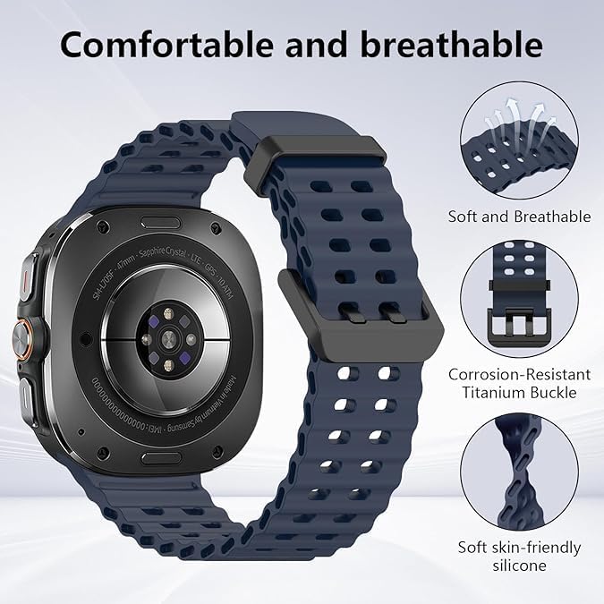 Image of GETSABLE No Gap Soft Silicone Sport Waterproof Breathable Adjustable Strap for Women Men Compatible With Samsung Galaxy Watch Ultra 47mm Strap (Pack of 4 Colors)