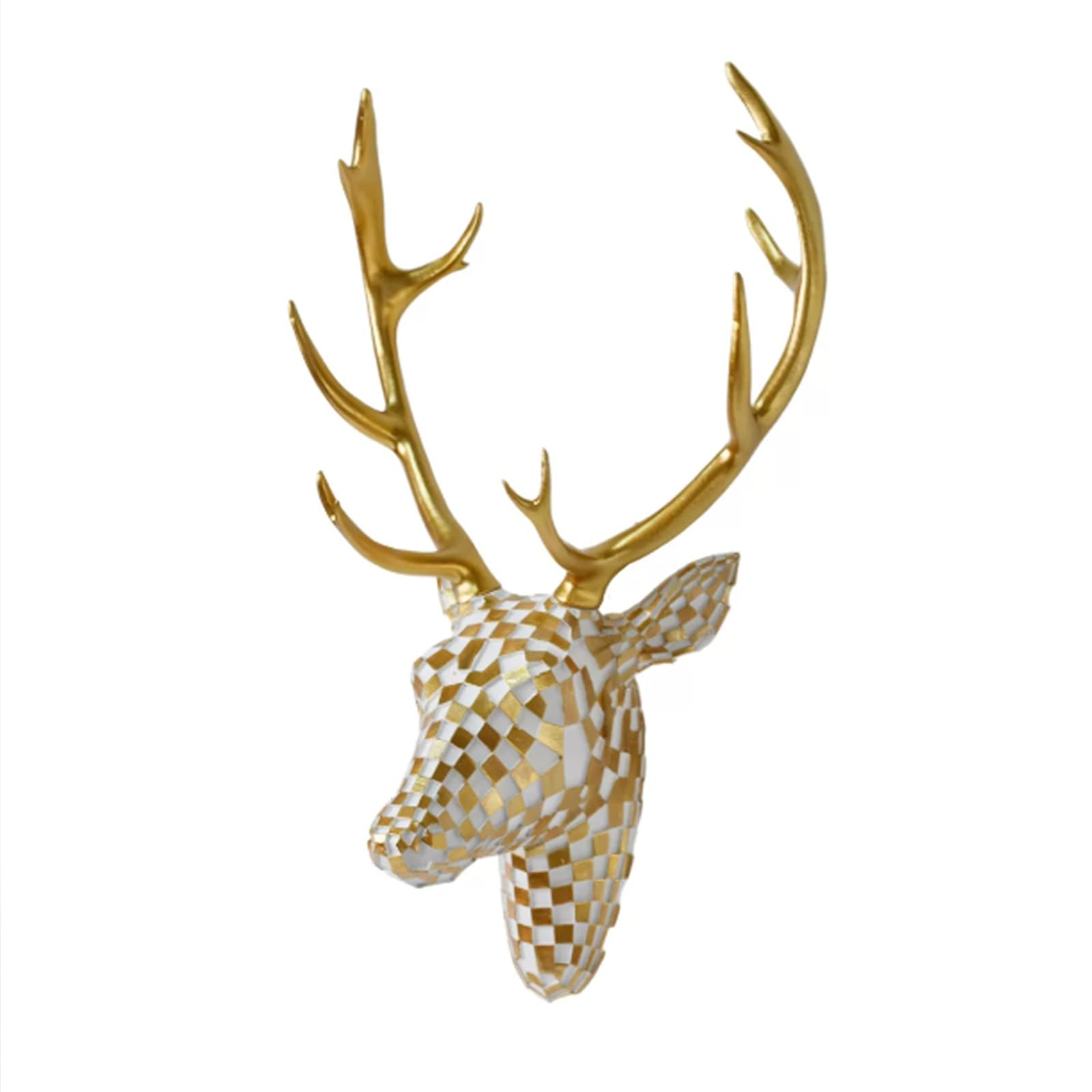 CMYCYDDPLY Decoración de Pared con Cabeza de Ciervo en Mosaico, 3D Cabezas de Animales para Decoración de Pared de Resina, Decoracion Pared Moderno para Sala de Estar(Gold)