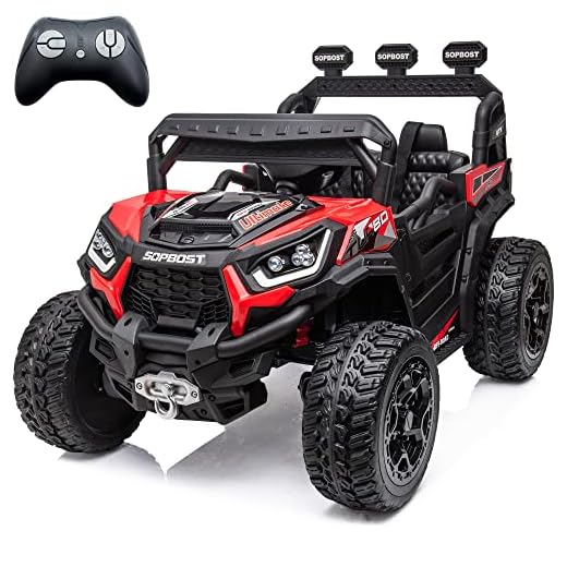 sopbost 2023 Kids Ride On Car 24V Battery Powered 4 Wheeler 2x2/4x4 Motorized Ride On UTV with Parent Remote Ride On Toys, 4 Spring Absorbers, Red