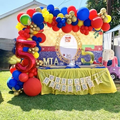 Image of HILAVO Carnival Circus Balloon Kit, 60PCS 12 Inches Red Yellow Blue Balloons Carnival Helium Balloons with Confetti Latex Balloon for Kids Boys Baby Shower Birthday Party Decoration Supplies