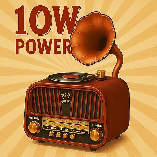 Image of FM Radio with Bluetooth Speaker with Powerful Sound | Vintage Style | Music Player | USB Charging | AUX, SD Card, USB Input | New-Vintage