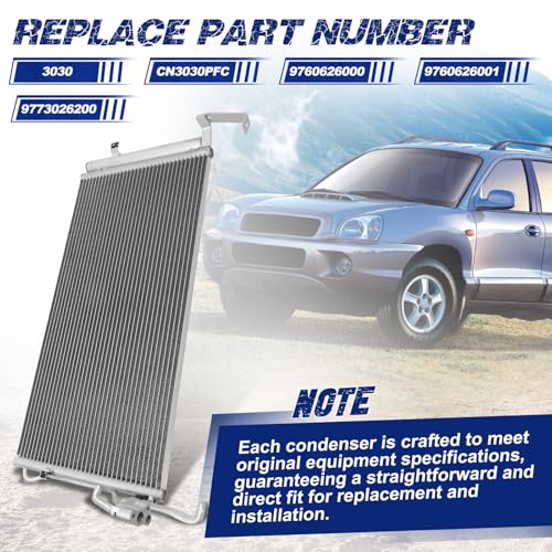 Image of Air Conditioning A /C Condenser Compatible with Hyundai Santa Fe 2001-2006# 3030, CN3030PFC, 9760626000, 9760626001, 9773026200