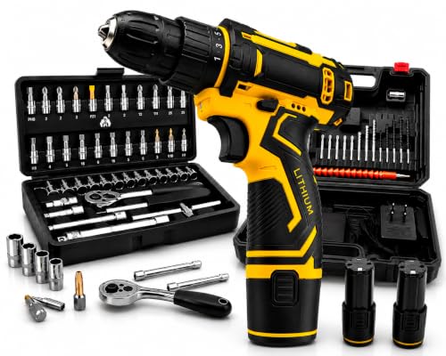 Parafusadeira Furadeira Bivolt 2 Baterias Recarregáveis 12v e Kit Jogo de Soquete Catraca 46 pçs Kit de Ferramentas Completo Com 2 Maletas Compactas Organizadoras Jogo Ferramentas
