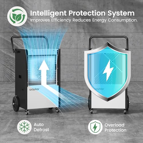 Image of Waykar 320 Pints Large Commercial Dehumidifier for up to 9,500 Sq. Ft., with Pump, Drain Hose, Industrial Heavy Duty Dehumidifiers for Basements, Warehouses, Water Damage Restoration - 5-Year Warranty