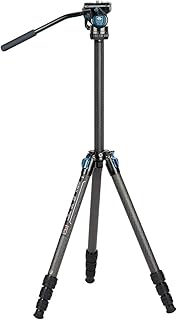 SIRUI ST-124+VA-5 Carbon Fiber Tripod with Fluid Video Head, Triangular Centre Column, Waterproof, Travel Tripod for Cameras, 4 Sections, 62.2inch, Load 6.61lbs