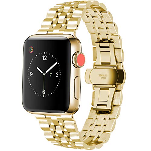Juntan Gebürstet Poliert Uhrenarmband Compatible for Apple Watch 42mm 44mm 45mm 49mm iWatch Serie 7 6 5 4 3 2 1 SE Armband für Männer Frauen Metall Gold Cover
