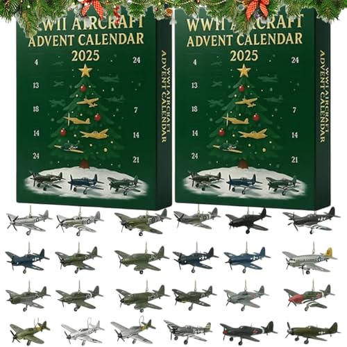 WWII Aircraft Advent Calendar, 24 Days Christmas Countdown Calendar with 24 Unique Mini Warbirds, Fighter Countdown Surprise Gifts for Model Collectors, History Buffs, Aviation Lovers (2pcs)