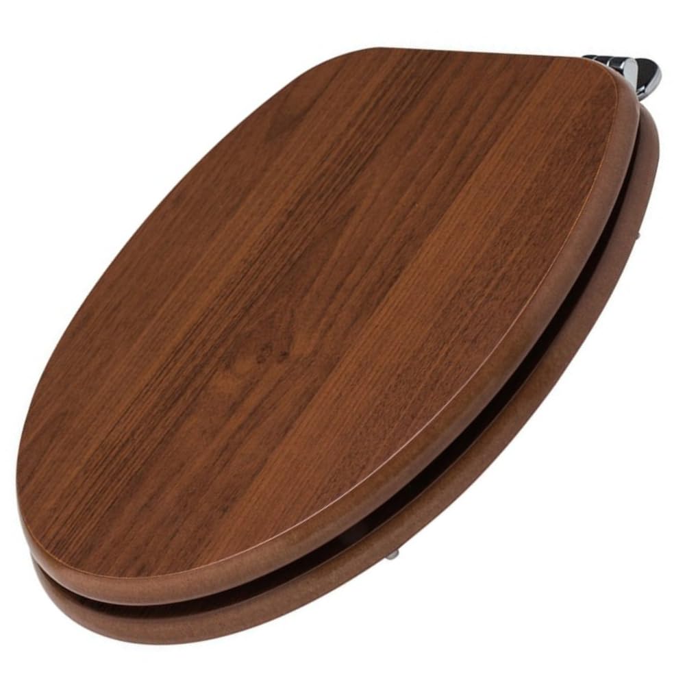 Schläfer 4637173 | Weser- WC-Sitz Walnuss Dunkel Holz-Mdf, WC-Sitzauflage, Toilettendeckel, Universal Toilettensitz in Universaler O Form, Klodeckel, Metal Verchromte Scharniere, Ovale Klobrille