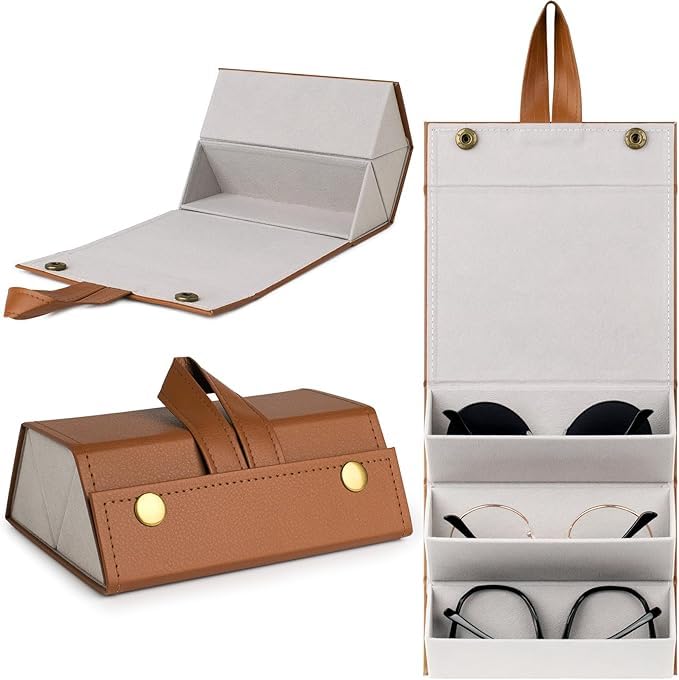 3 Layers Glasses Case Travel Sunglasses Organizer Leather Eyeglasses Storage Box Multiple Slots Hanging Eyewear Holder-image-33