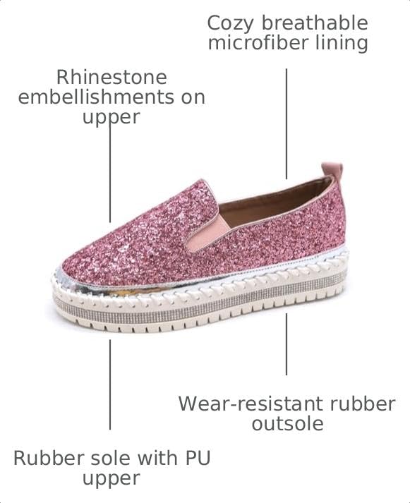 Image of Women's Platform Rhinestones Glitter Fashion Sneakers Comfortable Slip On Flat Loafers Walking Wedding Dress Shoes Casual Shoes
