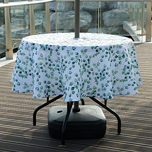 BTSKY 60 Patio Outdoor Umbrella Tablecloth with Zipper and Umbrella Hole, Water and Stain Resistant Round tablecloth, Fence leaf