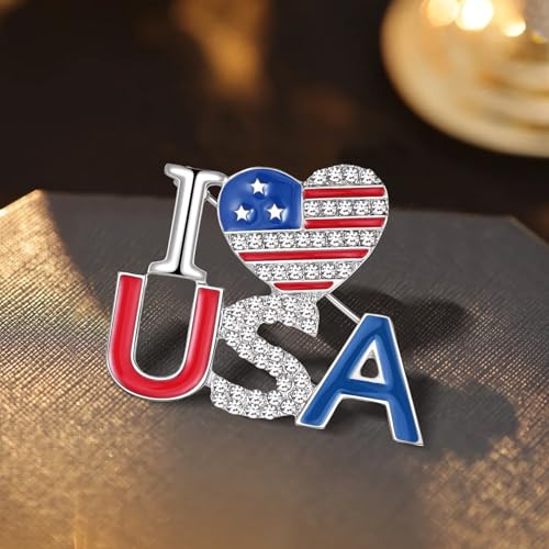 Image of Rhinestone Brooch Pins for Women, Vintage Crystal Enamel Brooches, American Flag Pin Patriotic Lapel Pins Gift for Suit Clothes Bag Accessories