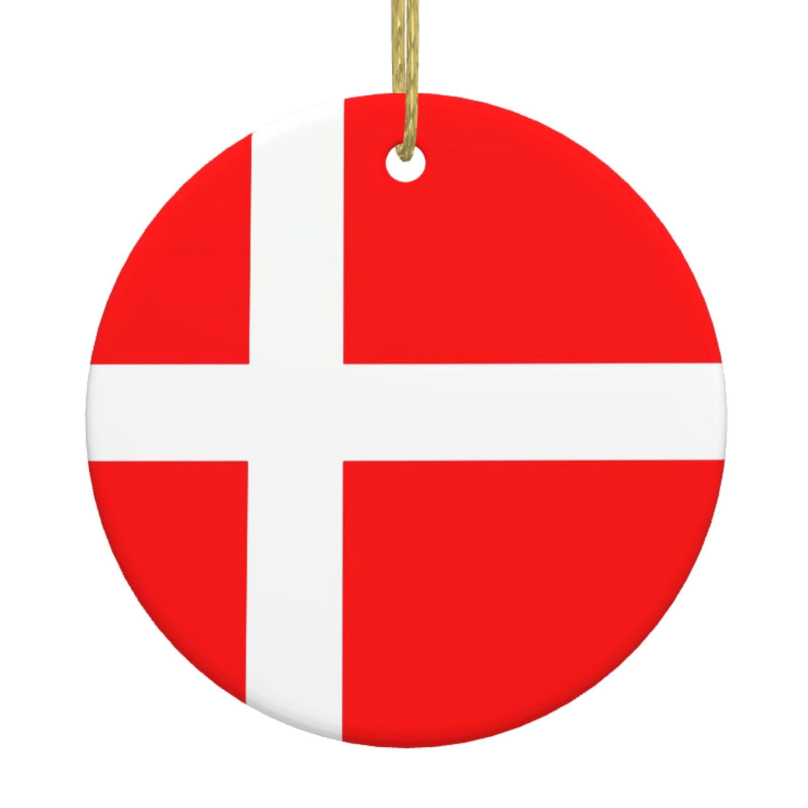Pvxecag White Denmark Danish Flag Christmas Tree Ceramic Hanging Decoration Ornament
