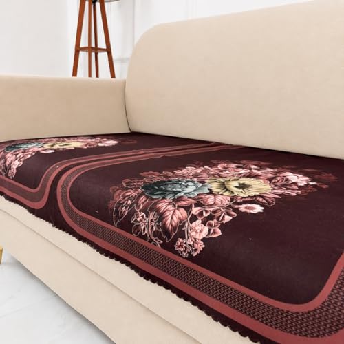 Image of Homerz Premium 'Luxe Series' Sofa Cover | Holland Velvet Fabric | Smooth Finish | Anti-Slip Fleece Backing Couch Protector (Maroon, 7 (3+2+2) Seater, Only Seat Cover)