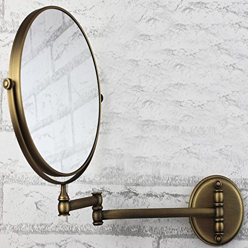 Kihappy 360° Swivel Extendable Bathroom Two-Sided Wall Mount Magnification Mirror (Brass, 8'', 3x Magnify)