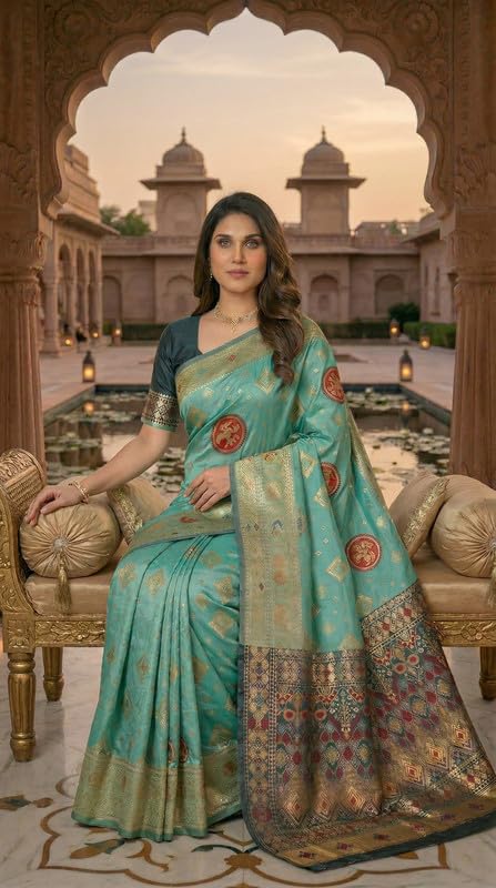 Image of C J Enterprise Women's Pure Soft Silk Saree With Blouse Piece For Wedding (Diamond-Patola)