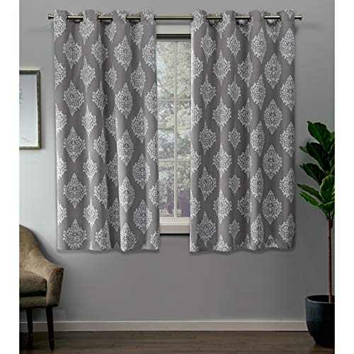 EXCLUSIVE HOME Medallion Room Darkening Blackout Grommet Top Curtain Panel Pair, 52'x63', Silver