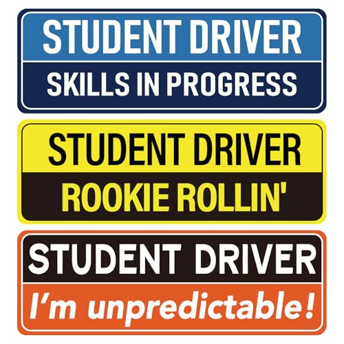 Image of 3pcs Student Driver Magnet for Car, 9.92x3.39in Reflective Magnetic Bumper Sticker 3 Styles Novice Rookie Safety Attention Sign New Driver Signs for Novice Drivers