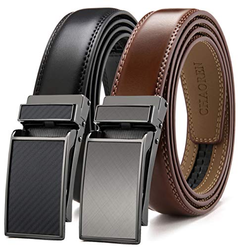 Image of CHAOREN Mens Dress Belt Leather 2 Pack - Mens Ratchet Belt for Dress Shirt and Pants Every Occasion (32mm)