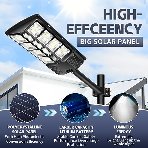 Image of Solar Street Lights Outdoor - 2 Pack 1800W Solar Parking Lot Lights, 7000K LED Solar Lights, Dusk to Dawn, Motion Sensor, IP65 Waterproof Solar Lights with Remote Control