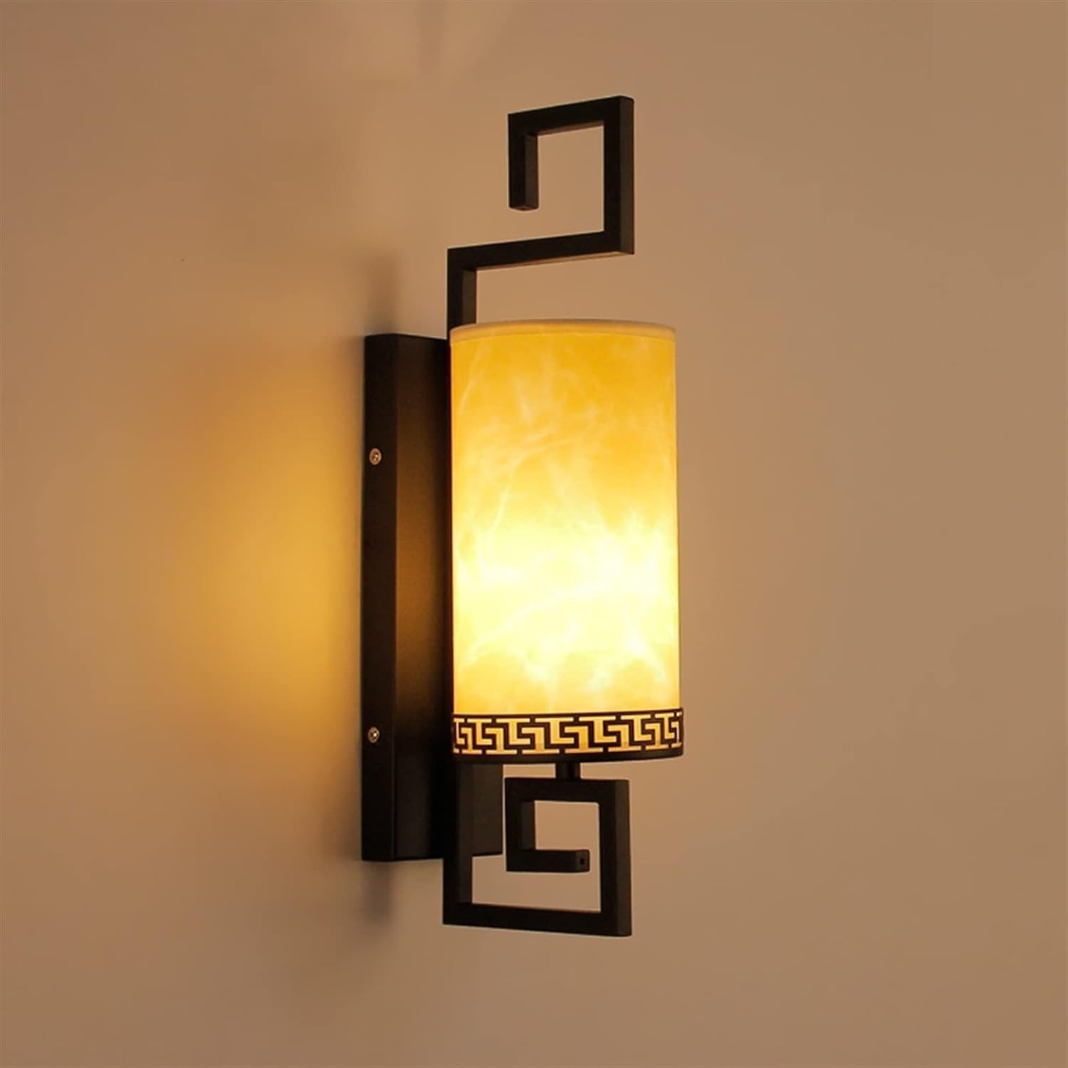 ZTCHSENZT European Wall Light Oriental Traditional Zen Wall Light - Wall Hanging Sconces with Parchment Lampshade, E27 Socket Wall Lamps Compatible with Living Room, Bedroom Bedsid,Black