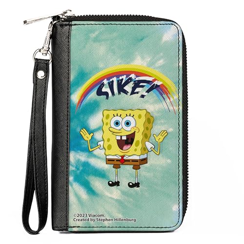 Buckle-Down Nickelodeon Wallet, Zip Around, SpongeBob SquarePants Rainbow Sike Pose Blues, Vegan Leather