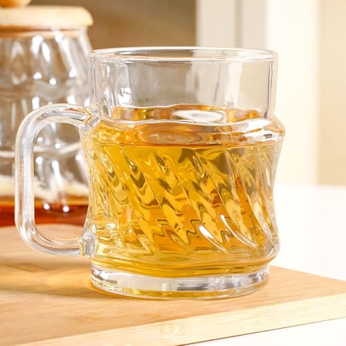 Image of Nestasia Transparent Glass Tea Cups Set of 6 (165ml Each) - Dishwasher Safe & 100% Food Safe Chai Cups with Handle for Coffee, Tea, Hot & Cold Beverages | Twisted Swirl Embossed Design