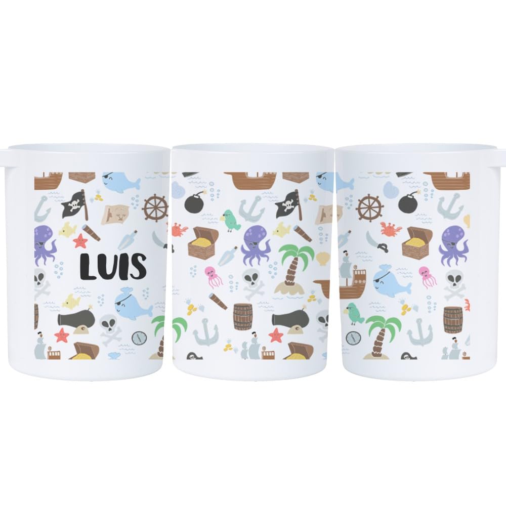 Wanapix | Personalisierter Zahnbürstenhalter für Kinder | Zahnbürstenhalter aus Kunststoff Bedrucken | Kinderbecher mit Namen | Piraten