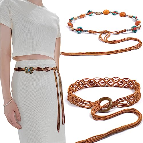 Knana Women Braid Belt, Woven Waist Belt for Dress, Women Bohemian Style Belt - 3Pcs